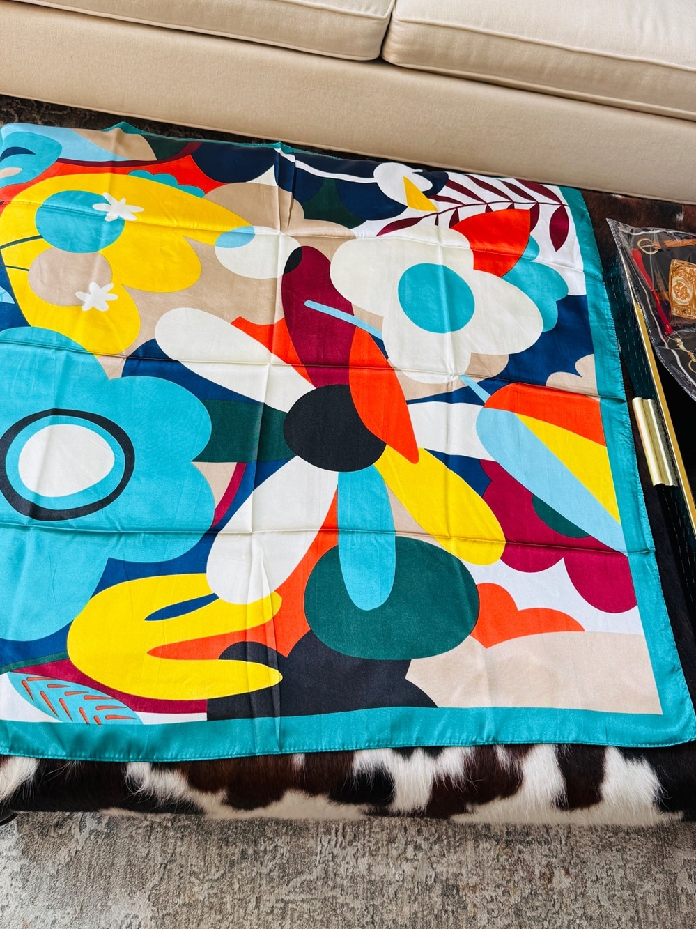 SILKY MULTI-COLOR FLORAL PRINT SQUARE SCARF